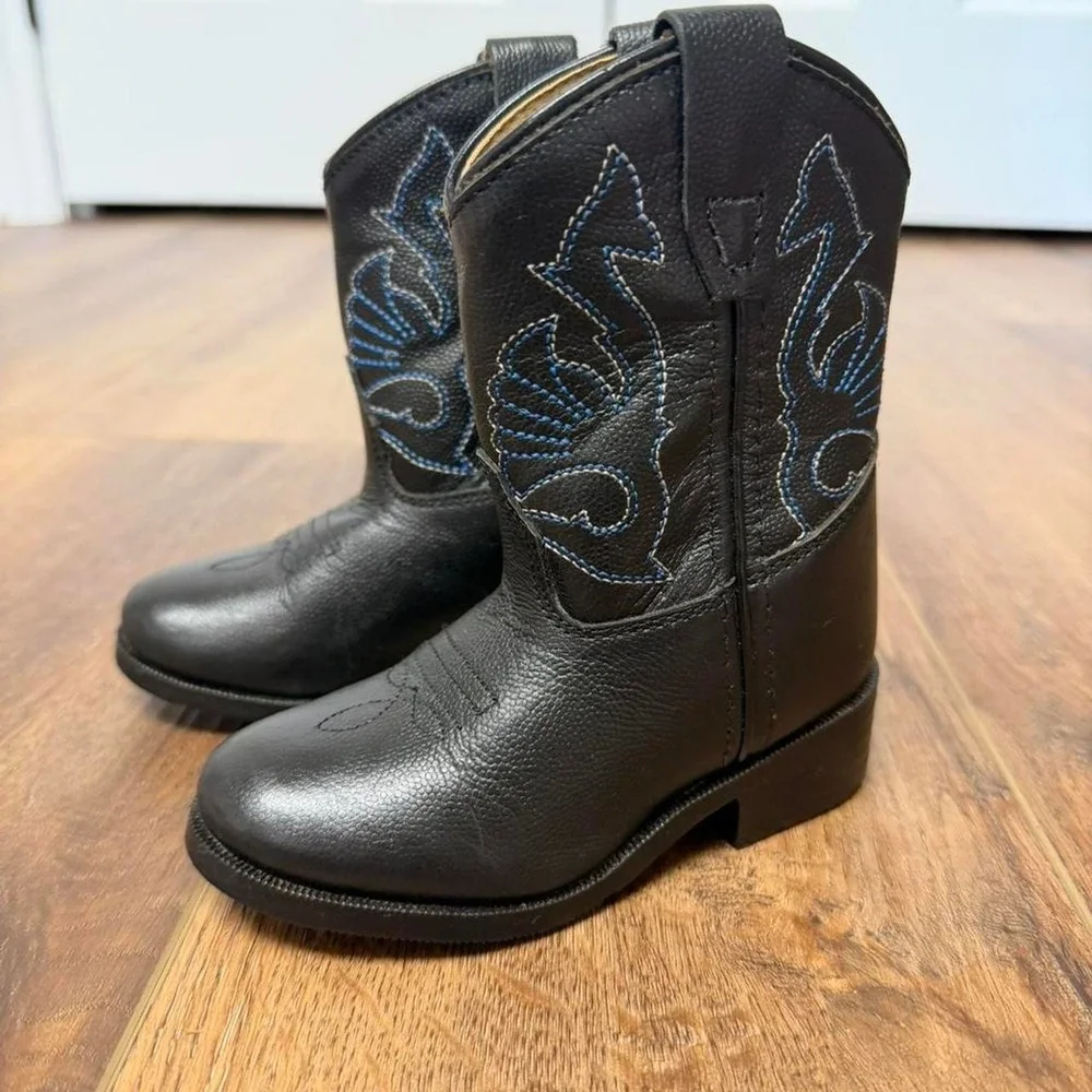 Masterson Boot Co Kids Black Leather Western Cowboy Boots Toddler 5 Embroidered